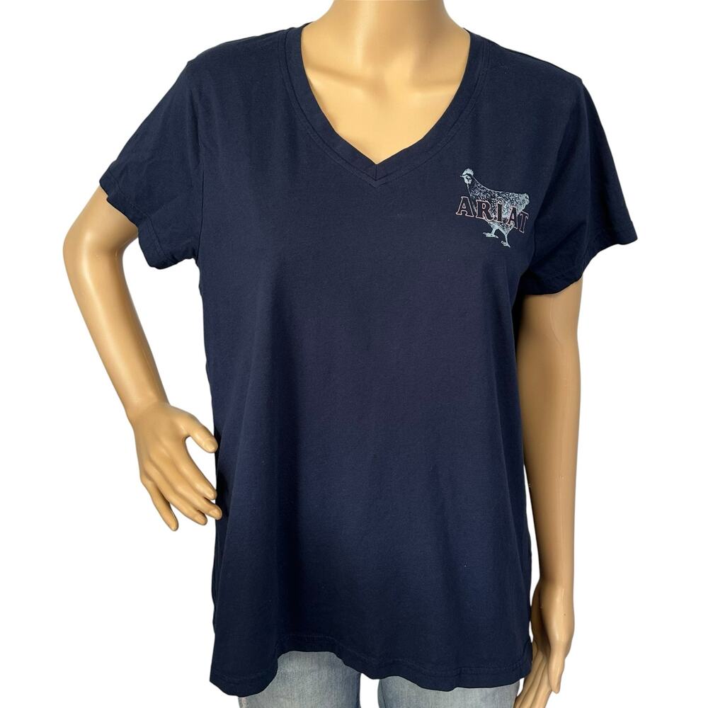 2/$30 Ariat Real Mama Hen Tee Navy Blue Size L - Picture 3 of 10